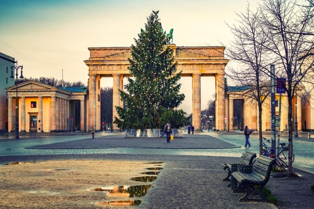 Brandenburg gate and christmas tree in Berlin, Germanyのeditorial素材