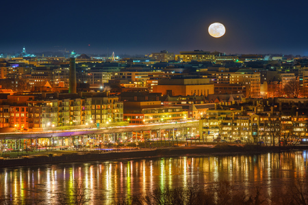 Full moon above Washington DC and potomac river, USAの写真素材
