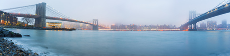 Brooklyn bridge and Manhattan bridge after sunset, New York City