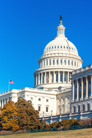 US Capitol over blue sky at autumn dayのeditorial素材