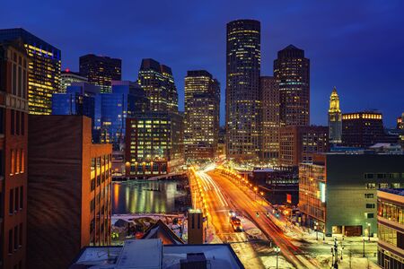View on Boston city center at winter nightの写真素材