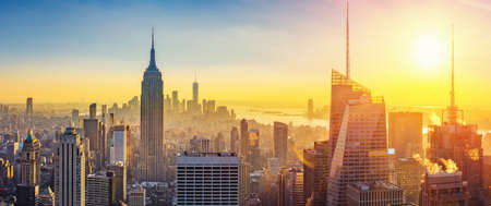 Aerial view of Manhattan at sunset