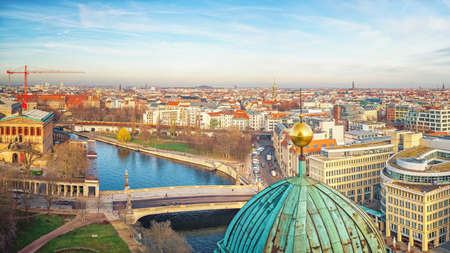 Aerial view over Spree river in Berlin