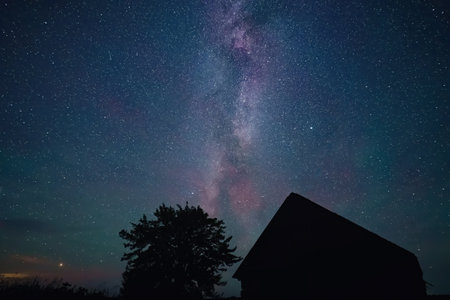 Stars Sky and milky way in countrysideの写真素材