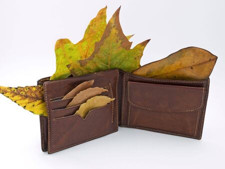 Metaphor about man without job after economy crises and his wallet in the fall.