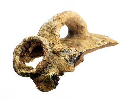 Fragment of amphora from underwater isolated on white background.の写真素材