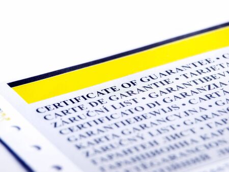 Closeup of the part of  document like a certificate of guarantee.の写真素材