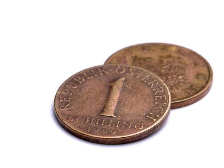 Austrian one shilling coin isolated on a white background.の写真素材