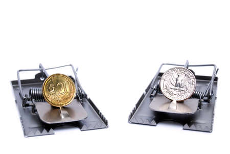 Metaphor describes the risk of trading with currencies,represented with  coins  of two major world currencies ...の写真素材