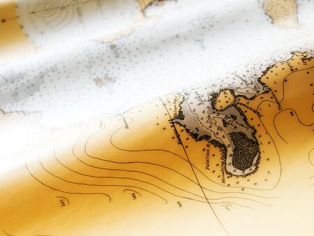 Closeup view of an old nautical chart.