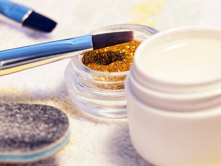 Closeup view of a small part of many tools in the nail pedicure set...の写真素材