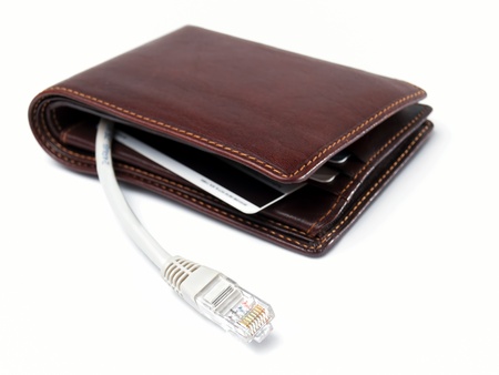 Conceptual view of a wallet with network cable plug as a symbol of the netbanking service 
