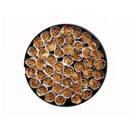 Top view of an open cigarette box on a white background.