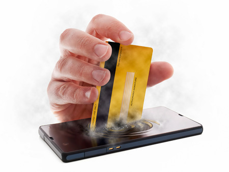 Metaphorical image about checkouts or payments over Internet and mobile devicesの写真素材