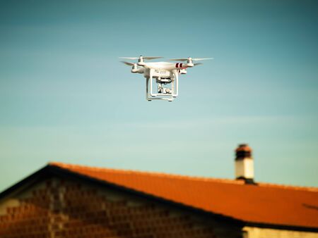 View of the drone over the rooftops.の写真素材