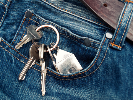 House keys in the jeans pocket.の写真素材