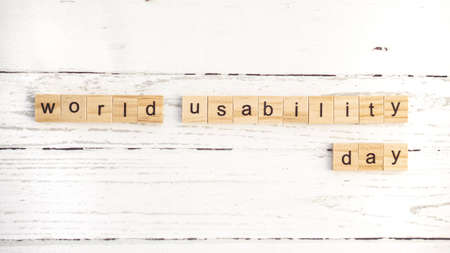 World Usability Day.words from wooden cubes with lettersの写真素材