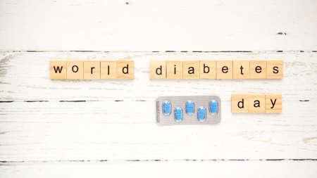 World Diabetes Day.words from wooden cubes with letters