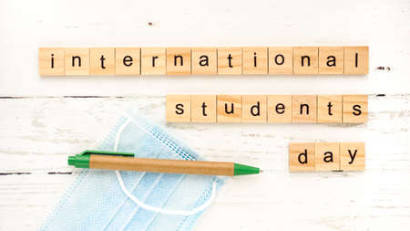 International Students' Day.words from wooden cubes with lettersの写真素材