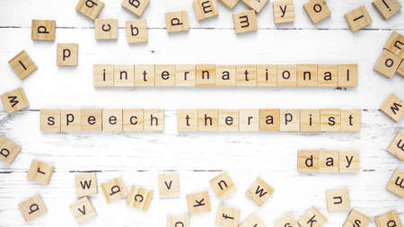 International day of speech therapy.words from wooden cubes with lettersの写真素材