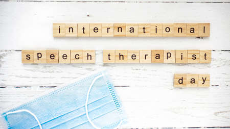 International day of speech therapy.words from wooden cubes with lettersの写真素材