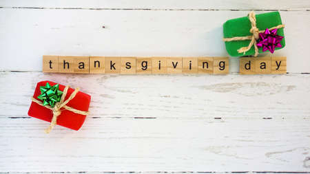 Thanksgiving Day.words from wooden cubes with letters photo
