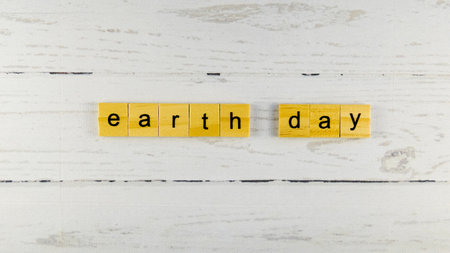 Earth Day.words from wooden cubes with lettersの写真素材