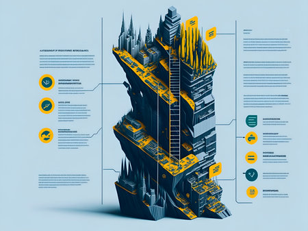 Modern infographics options banner with skyscrapers. vector illustration.の素材