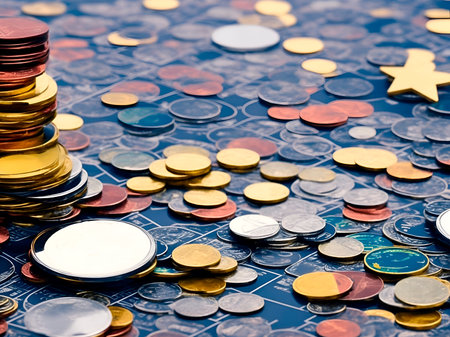 Coins on the table. business and finance concept. selective focus.の素材