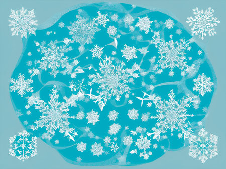 snowflake line circles, Risographic style is fading colors with graininess, large and exaggerated figuresの素材