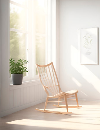 Mock up poster frame in interior with rocking chair. 3d renderingの素材