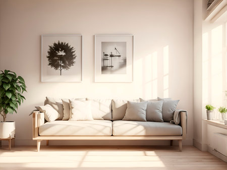 interior with sofa, 3d render illustration, mock up, 3d renderの素材