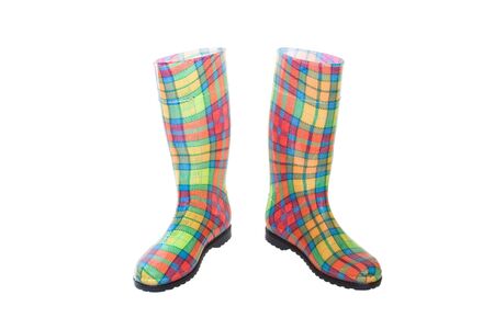 colored waterproof boots (gumboots) isolated on whiteの写真素材