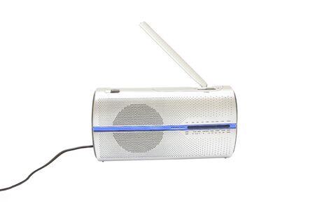 silver radio with blue line isolated on white の写真素材