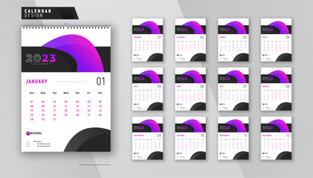 2023 wall calendar 12 page modern creative planner design templateのイラスト素材