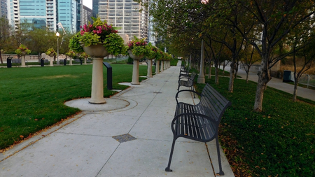 Park In The City With Flowers In The Gardeners Early In The Morningの写真素材