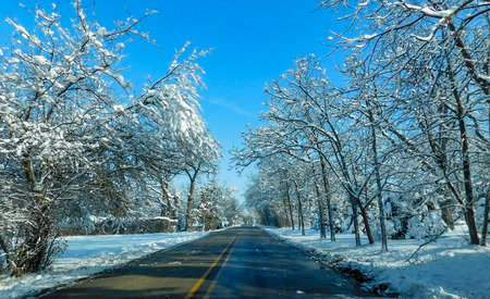 Countryside Road Trip In Wintertime, Barrington Illinoisの写真素材