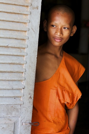 Siem Reap, Cambodia - Jan 25: Unidentified Buddhist monk at Wat Chowk in Siem Reap on January 25, 2012のeditorial素材