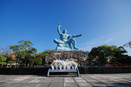 the peace statue in Nagasaki peace park in Nagasaki Japan in November 2014のeditorial素材