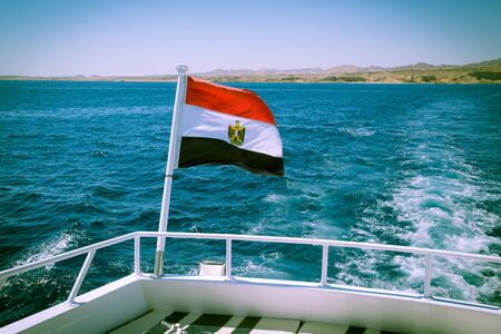 egyptian flag on the yacht deckの写真素材