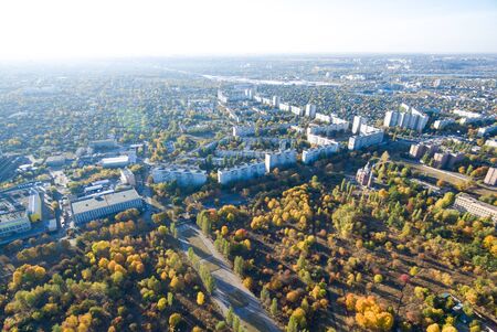 Aerial view to residential area and park in Kharkiv, Ukraineの写真素材