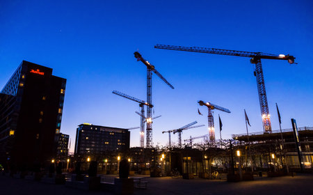 modern buildings on Copenhagen business center, evening view