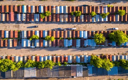 Aerial view to garage cooperative in Kharkov, Ukraineの写真素材