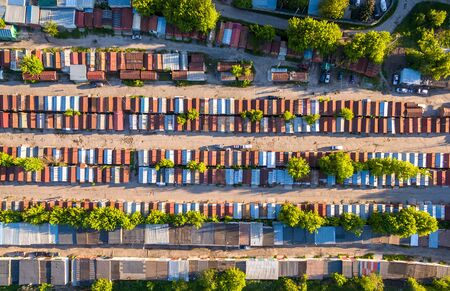 Aerial view to garage cooperative in Kharkov, Ukraineの写真素材