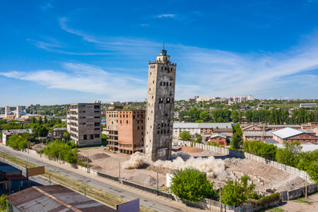 Kharkiv, Ukraine: undermining of old abandoned grain elevator building