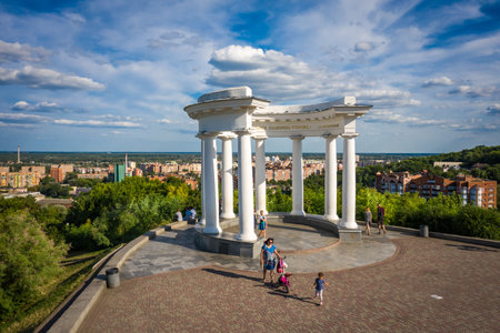 aerial view to White rotunda or Rotunda of friendship among peoples in Poltavaのeditorial素材
