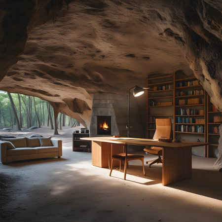 Interior of a room in a cave. 3D rendering.の素材
