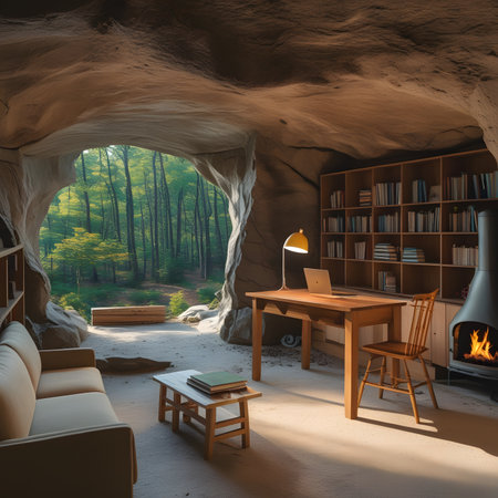 Interior of a cave in the woods. 3D rendering.の素材