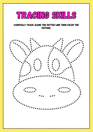 Tracing lines worksheet for preschool and kindergarten kids with a cute cartoon animal.の素材
