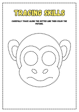 Tracing lines educational game for children. Coloring book with funny monkey.の素材